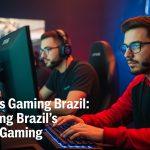 Composite image of SoftSwiss branding blended with Brazil's gaming market visuals and data charts.