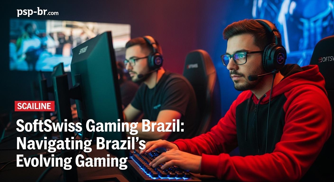 Composite image of SoftSwiss branding blended with Brazil's gaming market visuals and data charts.