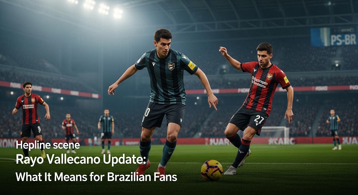 Rayo Vallecano stadium scene with Brazilian flag accents and fans in the stands
