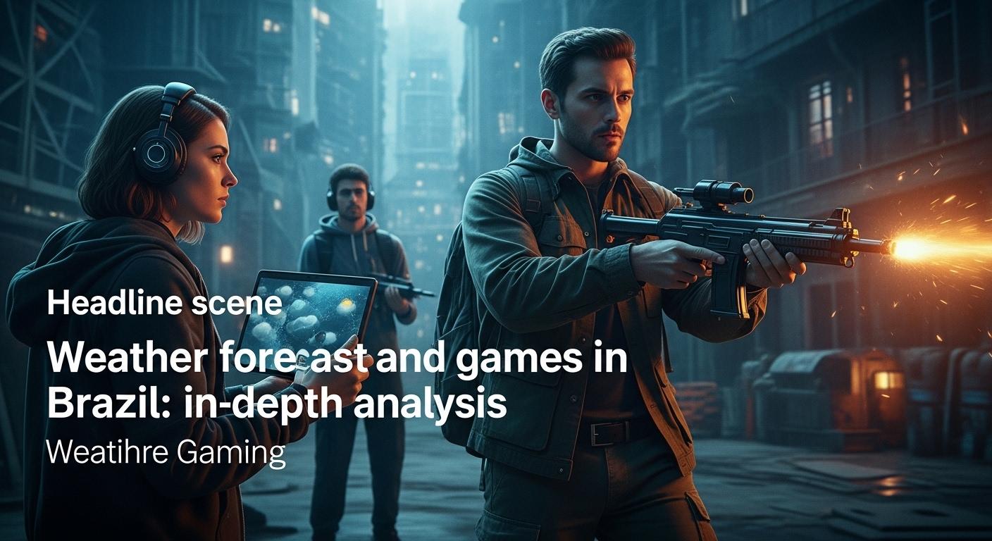 Cena de gamer brasileiro com overlay de previsão do tempo