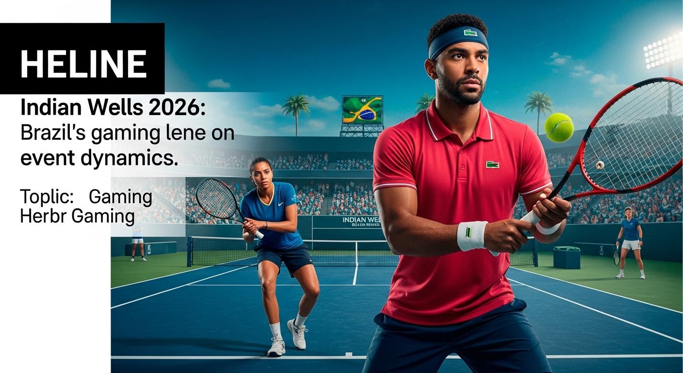 Tennis match at Indian Wells with gaming elements overlay